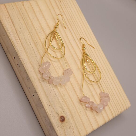 Pale Pink Natural Irregular Stone Layered Teardrop Earrings - Picture 3 of 3